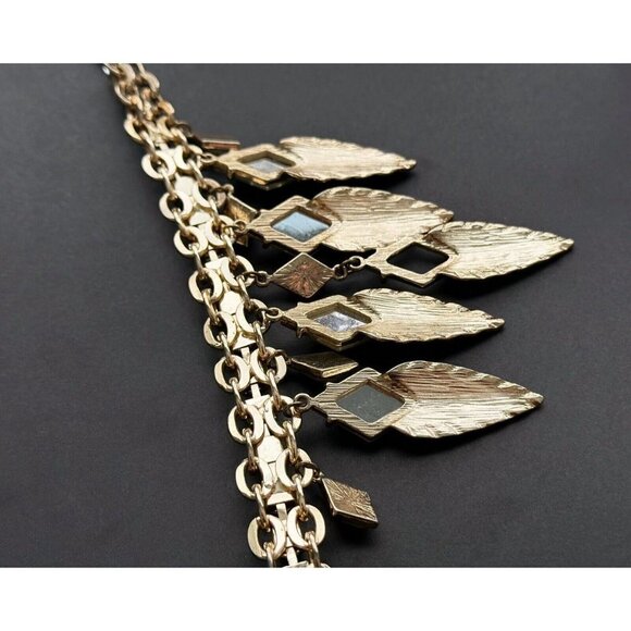Vintage gold tone leaf and Crystals choker necklace 16” - Picture 6 of 7